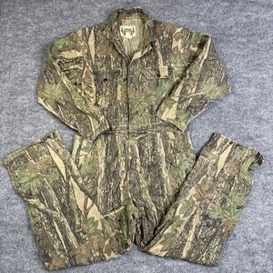 Vintage 90s Deer River Coveralls Mens Medium Camo Real Tree Hunting USA Made